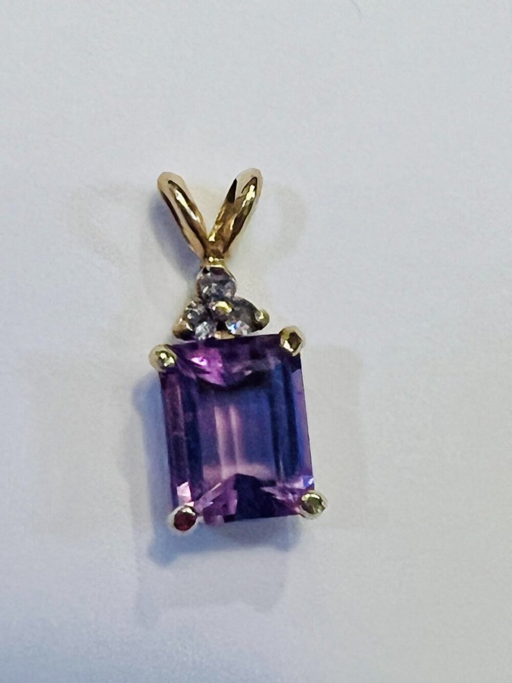 10K Yellow Gold Purple Amethyst Pendant Charm w/ Diamond Accents